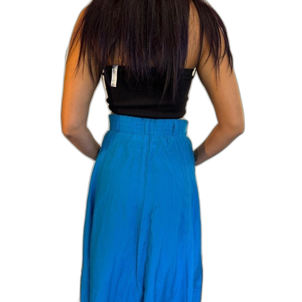 Vintage classic A line midi skirt pockets elastic waist electric blue adjustable - Picture 2 of 9